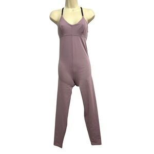 Le ORE Lucca High Rise Jumpsuit Sea‎ Fog Purple Strappy Back Yoga Unitard Small